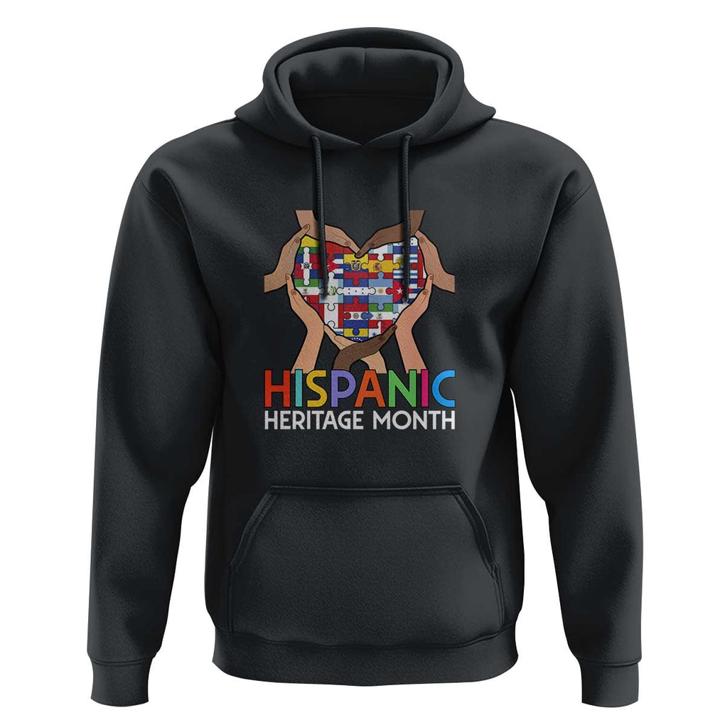 Hispanic Heritage Month Hoodie Latino Countries Flag Heart Puzzle TS11 Black Print Your Wear
