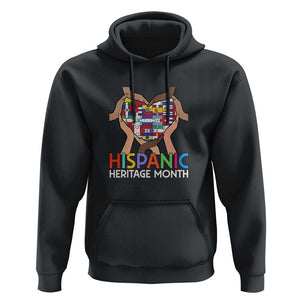 Hispanic Heritage Month Hoodie Latino Countries Flag Heart Puzzle TS11 Black Print Your Wear