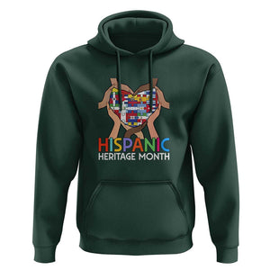Hispanic Heritage Month Hoodie Latino Countries Flag Heart Puzzle TS11 Dark Forest Green Print Your Wear