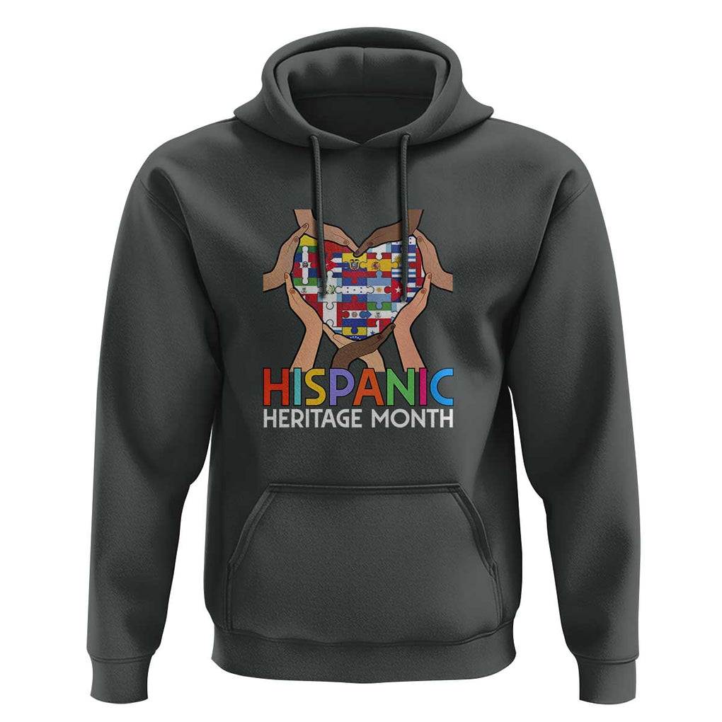 Hispanic Heritage Month Hoodie Latino Countries Flag Heart Puzzle TS11 Dark Heather Print Your Wear
