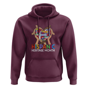 Hispanic Heritage Month Hoodie Latino Countries Flag Heart Puzzle TS11 Maroon Print Your Wear