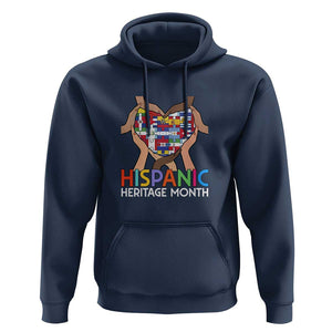 Hispanic Heritage Month Hoodie Latino Countries Flag Heart Puzzle TS11 Navy Print Your Wear