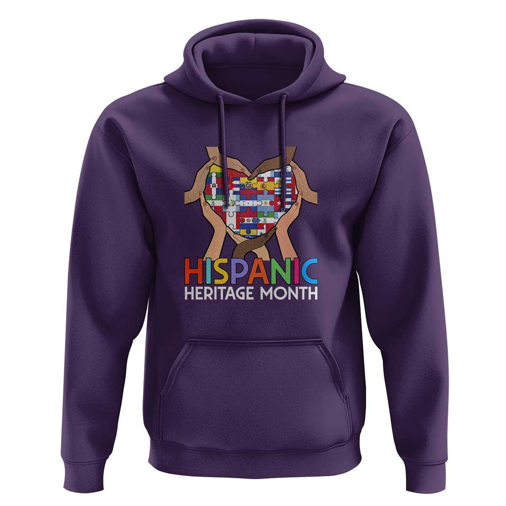 Hispanic Heritage Month Hoodie Latino Countries Flag Heart Puzzle TS11 Purple Print Your Wear