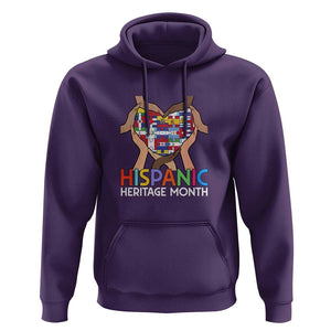 Hispanic Heritage Month Hoodie Latino Countries Flag Heart Puzzle TS11 Purple Print Your Wear