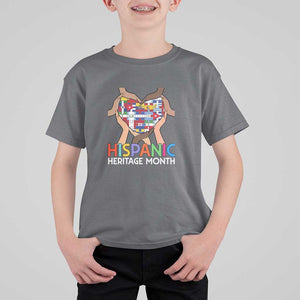 Hispanic Heritage Month T Shirt For Kid Latino Countries Flag Heart Puzzle TS11 Charcoal Print Your Wear