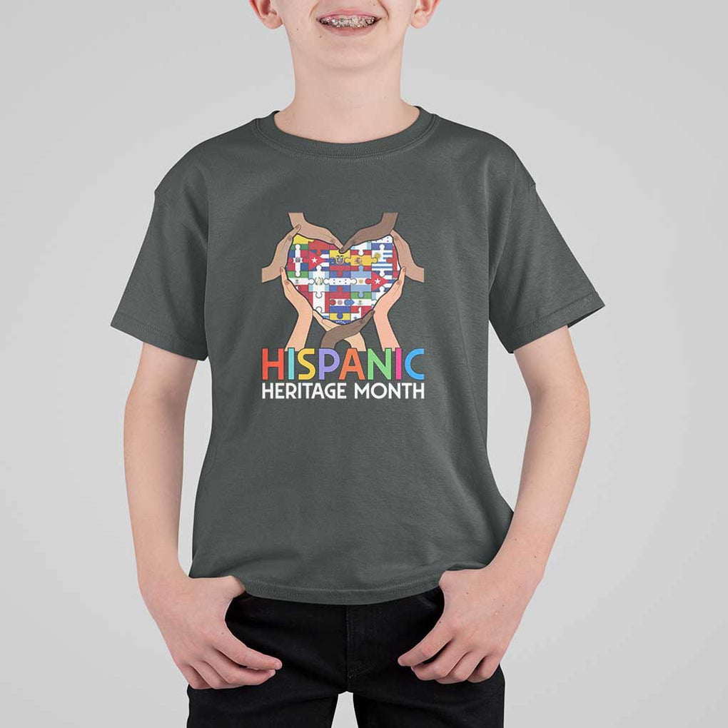 Hispanic Heritage Month T Shirt For Kid Latino Countries Flag Heart Puzzle TS11 Dark Heather Print Your Wear