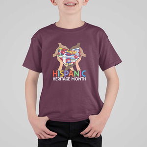 Hispanic Heritage Month T Shirt For Kid Latino Countries Flag Heart Puzzle TS11 Maroon Print Your Wear