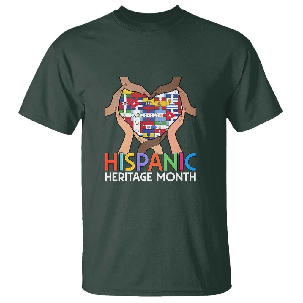 Hispanic Heritage Month T Shirt Latino Countries Flag Heart Puzzle TS11 Dark Forest Green Print Your Wear