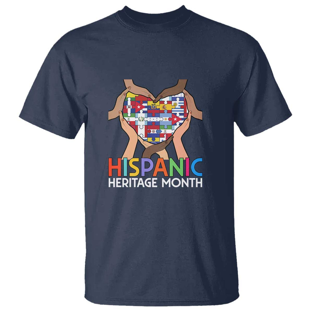 Hispanic Heritage Month T Shirt Latino Countries Flag Heart Puzzle TS11 Navy Print Your Wear