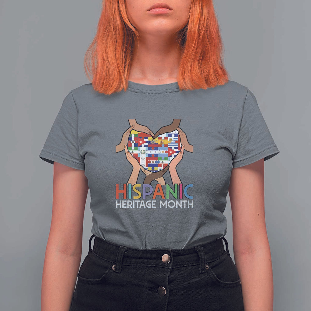 Hispanic Heritage Month T Shirt For Women Latino Countries Flag Heart Puzzle TS11 Charcoal Print Your Wear