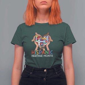 Hispanic Heritage Month T Shirt For Women Latino Countries Flag Heart Puzzle TS11 Dark Forest Green Print Your Wear
