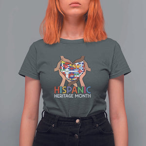 Hispanic Heritage Month T Shirt For Women Latino Countries Flag Heart Puzzle TS11 Dark Heather Print Your Wear