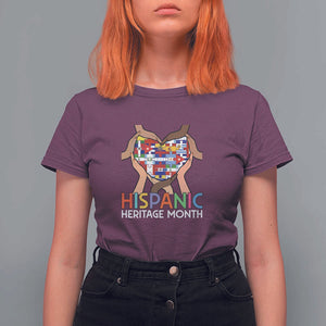 Hispanic Heritage Month T Shirt For Women Latino Countries Flag Heart Puzzle TS11 Maroon Print Your Wear