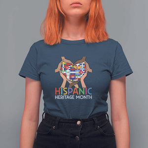 Hispanic Heritage Month T Shirt For Women Latino Countries Flag Heart Puzzle TS11 Navy Print Your Wear