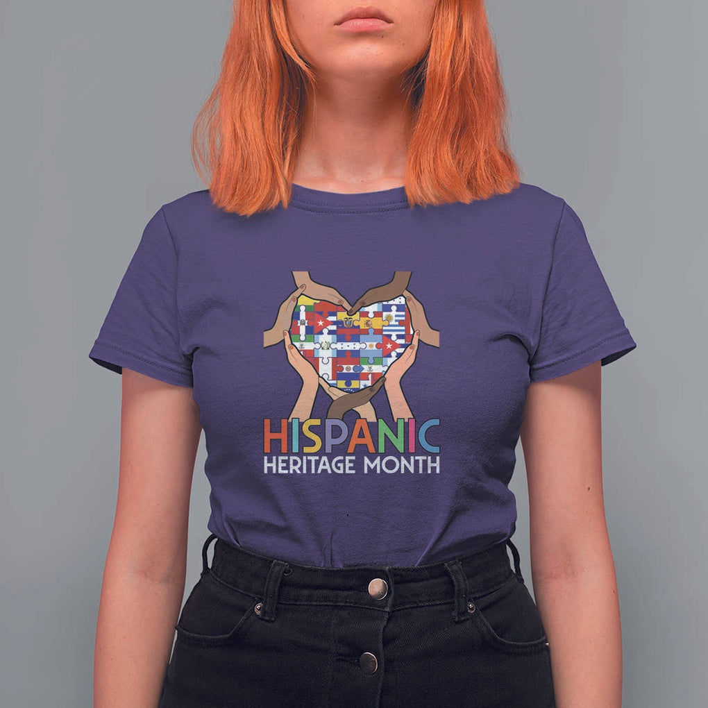 Hispanic Heritage Month T Shirt For Women Latino Countries Flag Heart Puzzle TS11 Purple Print Your Wear