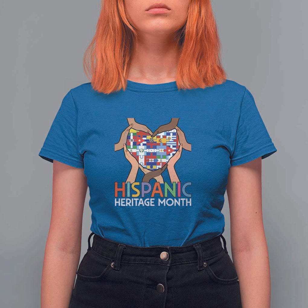 Hispanic Heritage Month T Shirt For Women Latino Countries Flag Heart Puzzle TS11 Royal Blue Print Your Wear