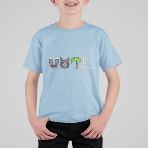 Funny Vote For Kamala T Shirt For Kid Voter Rights Shoes Cat Coconut Tree Pearls TS11 Light Blue Print Your Wear