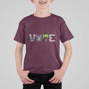 Funny Vote For Kamala T Shirt For Kid Voter Rights Shoes Cat Coconut Tree Pearls TS11 Maroon Print Your Wear