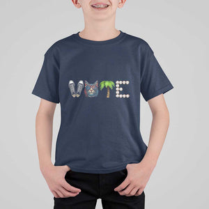 Funny Vote For Kamala T Shirt For Kid Voter Rights Shoes Cat Coconut Tree Pearls TS11 Navy Print Your Wear