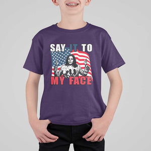 Say It To My Face Harris T Shirt For Kid American Flag Presidential Election 2024 TS11 Purple Print Your Wear