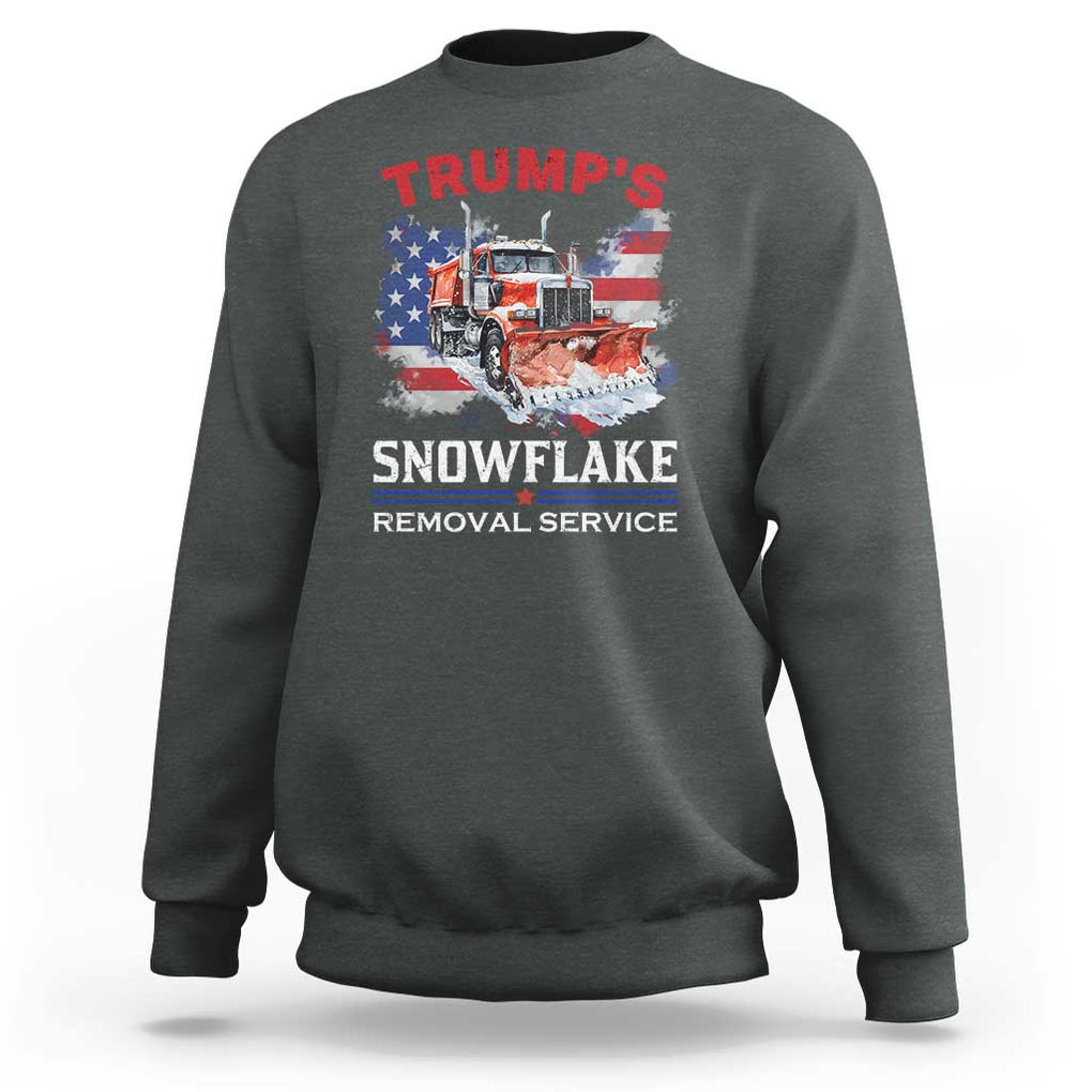 Funny Trump 2024 Sweatshirt Trump's Snowflake Removal Service US Flag TS11 Dark Heather Print Your Wear
