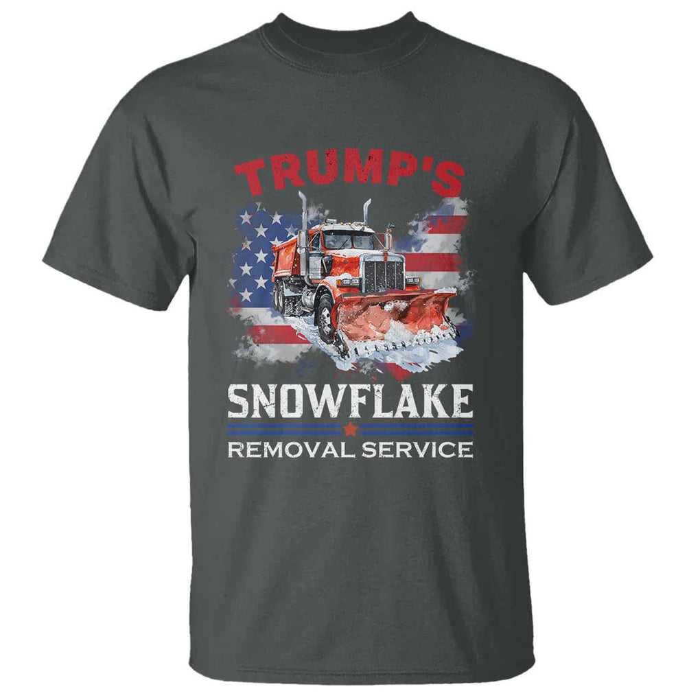 Funny Trump 2024 T Shirt Trump's Snowflake Removal Service US Flag TS11 Dark Heather Print Your Wear