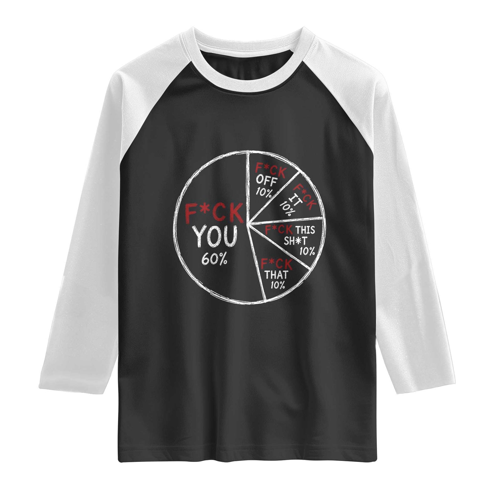 Funny Fck You Pie Chart Raglan Shirt Math Sarcastic Humor TS11 Black White Print Your Wear