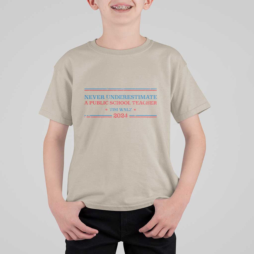 Tim Walz T Shirt For Kid Never Underestimate A Public School Teacher 2024 Star TS11 Sand Print Your Wear