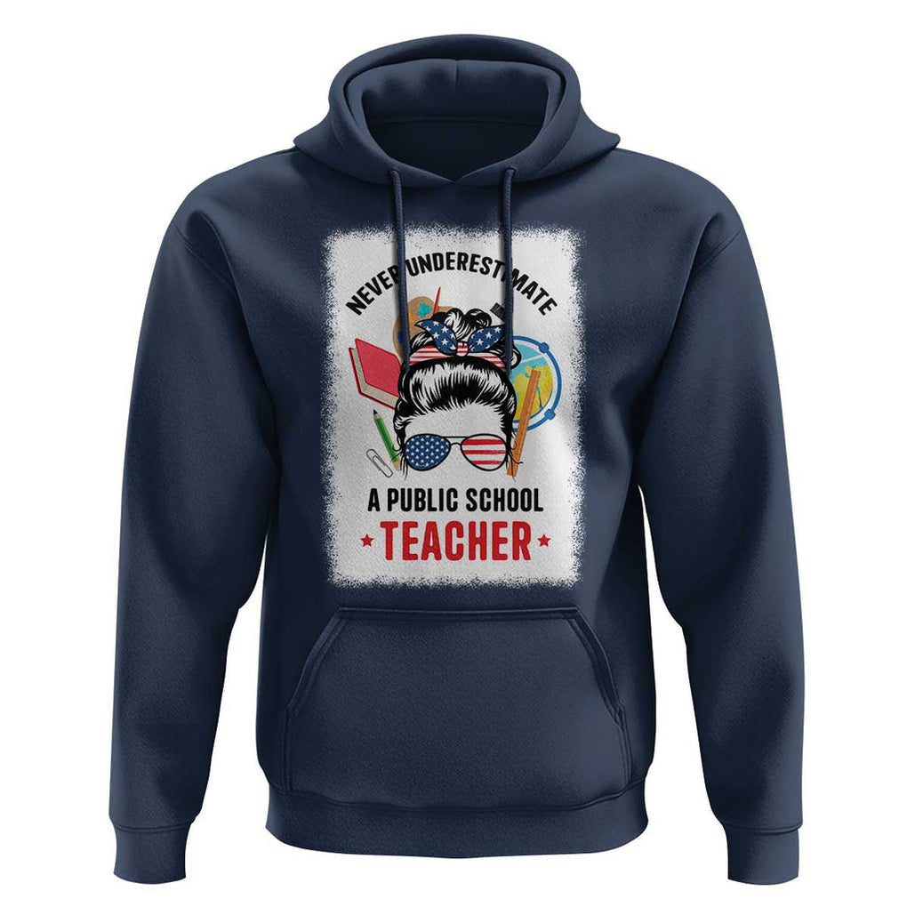 Tim Walz Hoodie Never Underestimate A Public School Teacher Messy Bun TS11 Navy Print Your Wear
