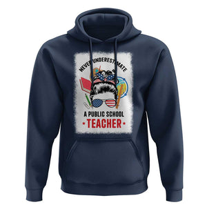 Tim Walz Hoodie Never Underestimate A Public School Teacher Messy Bun TS11 Navy Print Your Wear