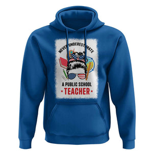 Tim Walz Hoodie Never Underestimate A Public School Teacher Messy Bun TS11 Royal Blue Print Your Wear