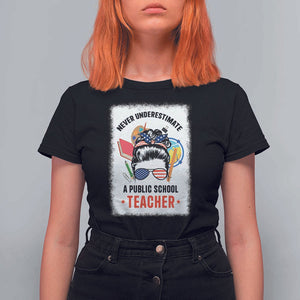 Tim Walz T Shirt For Women Never Underestimate A Public School Teacher Messy Bun TS11 Black Print Your Wear