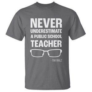 Harris Walz Supporter T Shirt Never Underestimate A Public School Teacher Tim Glasses TS11 Charcoal Print Your Wear
