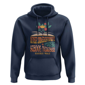 Harris Walz Hoodie Never Underestimate A Public School Teacher Floral Book TS11 Navy Print Your Wear