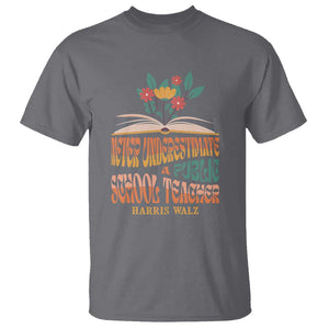 Harris Walz T Shirt Never Underestimate A Public School Teacher Floral Book TS11 Charcoal Print Your Wear