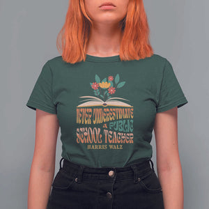 Harris Walz T Shirt For Women Never Underestimate A Public School Teacher Floral Book TS11 Dark Forest Green Print Your Wear