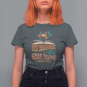 Harris Walz T Shirt For Women Never Underestimate A Public School Teacher Floral Book TS11 Dark Heather Print Your Wear