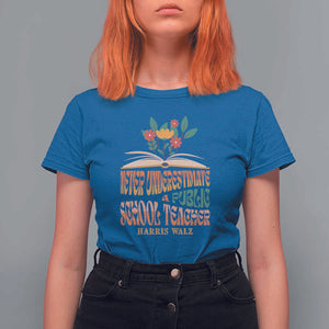 Harris Walz T Shirt For Women Never Underestimate A Public School Teacher Floral Book TS11 Royal Blue Print Your Wear