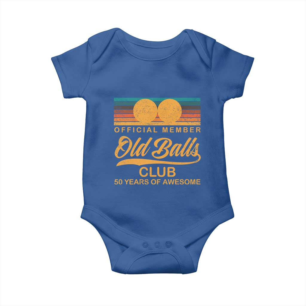 Funny 50th Birthday Baby Onesie Official Member Of The Old Ball Clubs Retro Sunset TS11 Royal Blue Print Your Wear