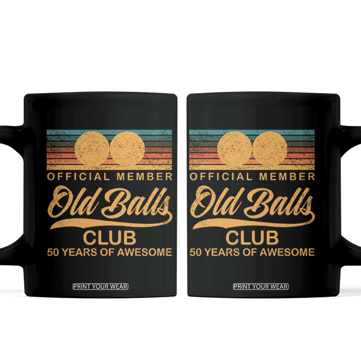 Funny 50th Birthday Coffee Mug Official Member Of The Old Ball Clubs Retro Sunset TS11 Black Print Your Wear