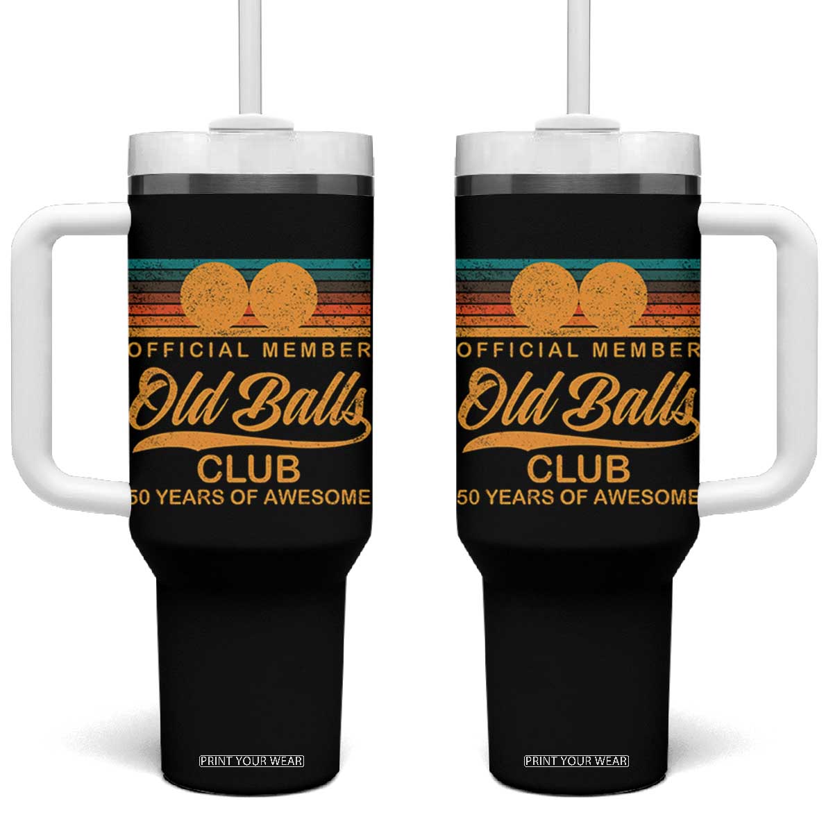 Funny 50th Birthday Tumbler With Handle Official Member Of The Old Ball Clubs Retro Sunset TS11 One Size: 40 oz Black Print Your Wear