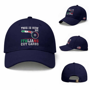 Funny This Is How We Italians Cut Carbs Baseball Cap Italian American Pizza Slice TS11 Baseball Cap Universal Fit Dark Blue Print Your Wear