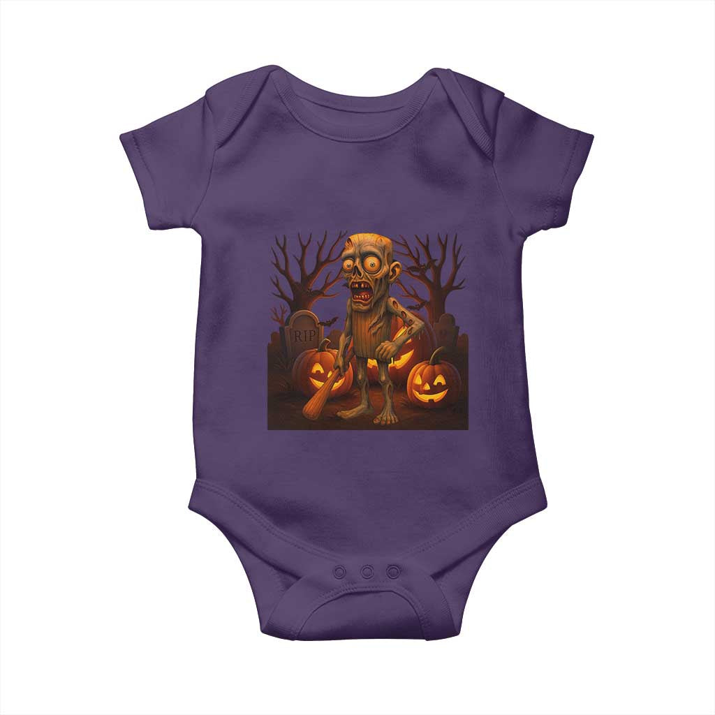 Funny Halloween Zombie Tung Tung Sahur Baby Onesie Italian Brainrot Meme TS11 Purple Print Your Wear