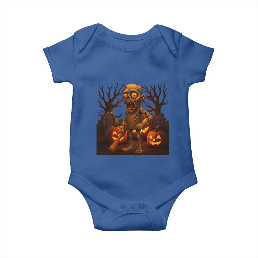 Funny Halloween Zombie Tung Tung Sahur Baby Onesie Italian Brainrot Meme TS11 Royal Blue Print Your Wear