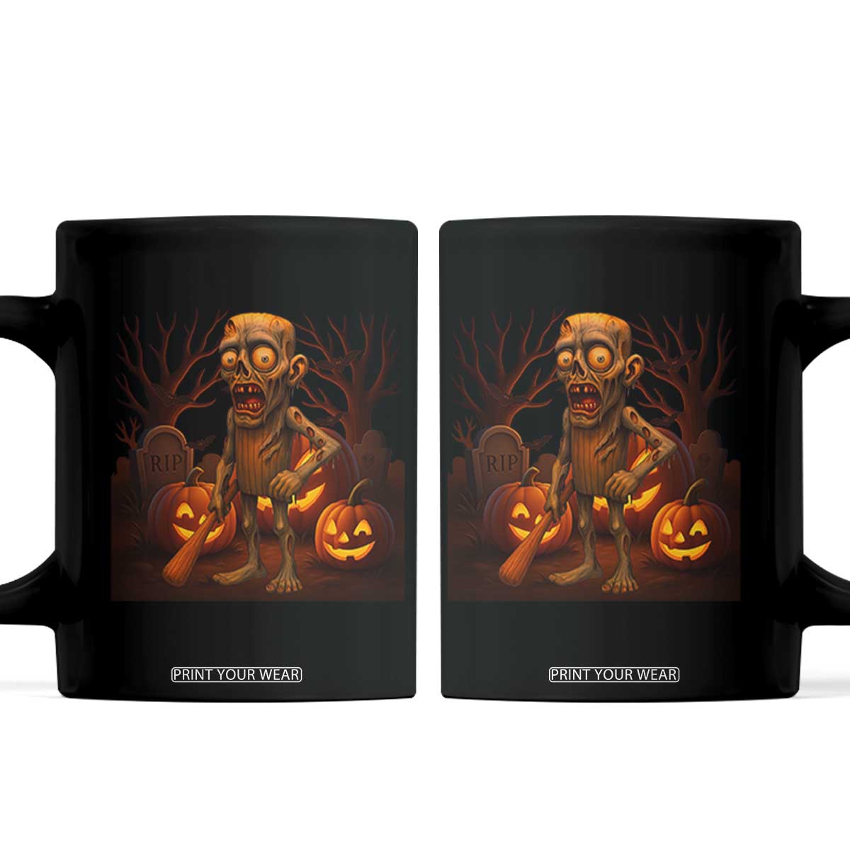 Funny Halloween Zombie Tung Tung Sahur Coffee Mug Italian Brainrot Meme TS11 Black Print Your Wear