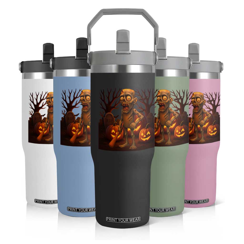 Funny Halloween Zombie Tung Tung Sahur Flip Straw Tumbler Italian Brainrot Meme TS11 Print Your Wear