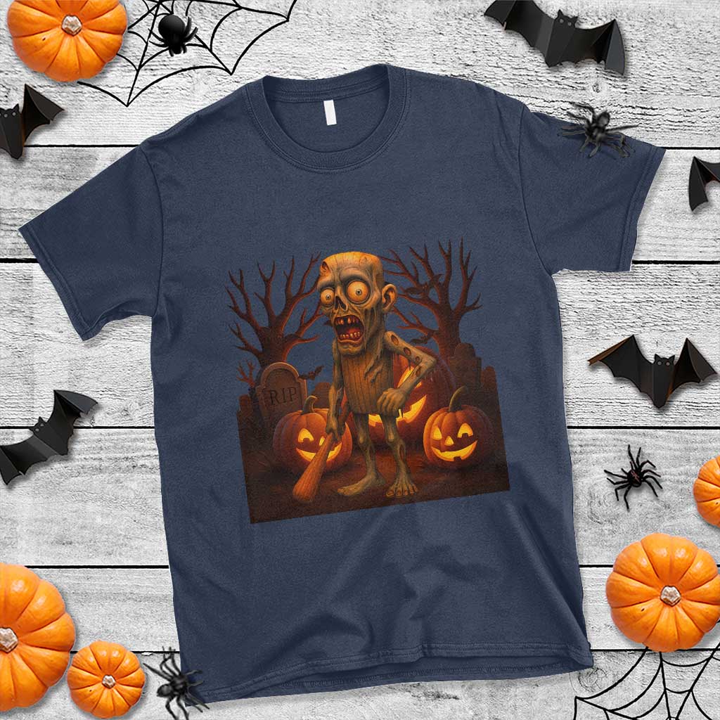 Funny Halloween Zombie Tung Tung Sahur T Shirt Italian Brainrot Meme TS11 Navy Print Your Wear