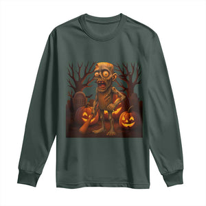 Funny Halloween Zombie Tung Tung Sahur Long Sleeve Shirt Italian Brainrot Meme TS11 Dark Forest Green Print Your Wear