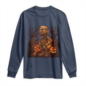 Funny Halloween Zombie Tung Tung Sahur Long Sleeve Shirt Italian Brainrot Meme TS11 Navy Print Your Wear