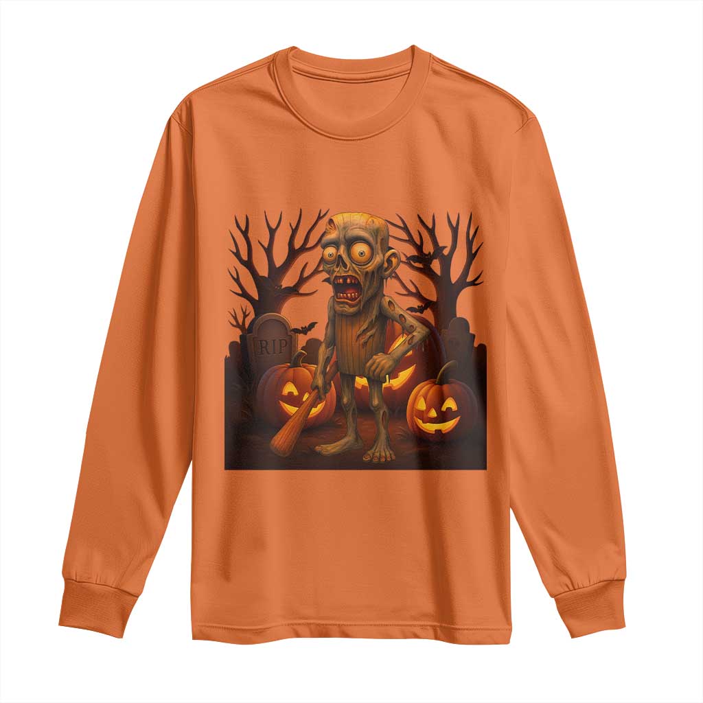Funny Halloween Zombie Tung Tung Sahur Long Sleeve Shirt Italian Brainrot Meme TS11 Orange Print Your Wear